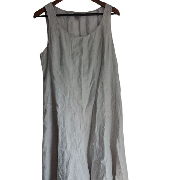 J. Jill Light Grey 💯 Linen Midi a Line Spliced Dress L - Picture 9 of 12
